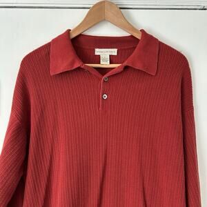 Vintage Men’s Preswick & Moore 90s Orange Red Size M Henley Sweater Pullover